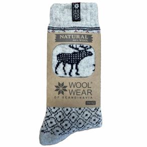 Ragsokker i Lysegr - 80% Uld med Elg motiv