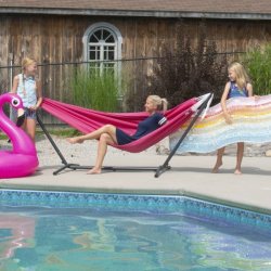 Hot pink - Polyester hngekje p stativ - dobbelt