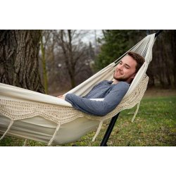 Natur hvid - Bomulds hngekje p stativ - dobbelt