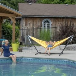 Yellow - Polyester hngekje p stativ - dobbelt